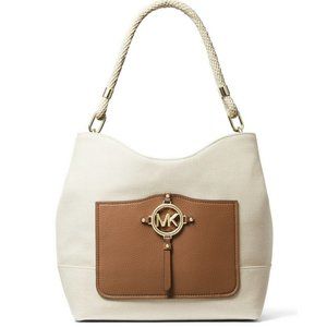 Michael Kors Amy Large Rope Natural Canvas Hobo Shoulder BAG